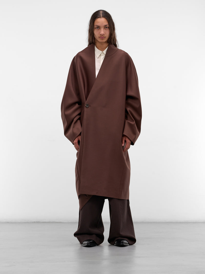 Brown Wool Asymmetric Draped Coat (UCO0103-BROWN)