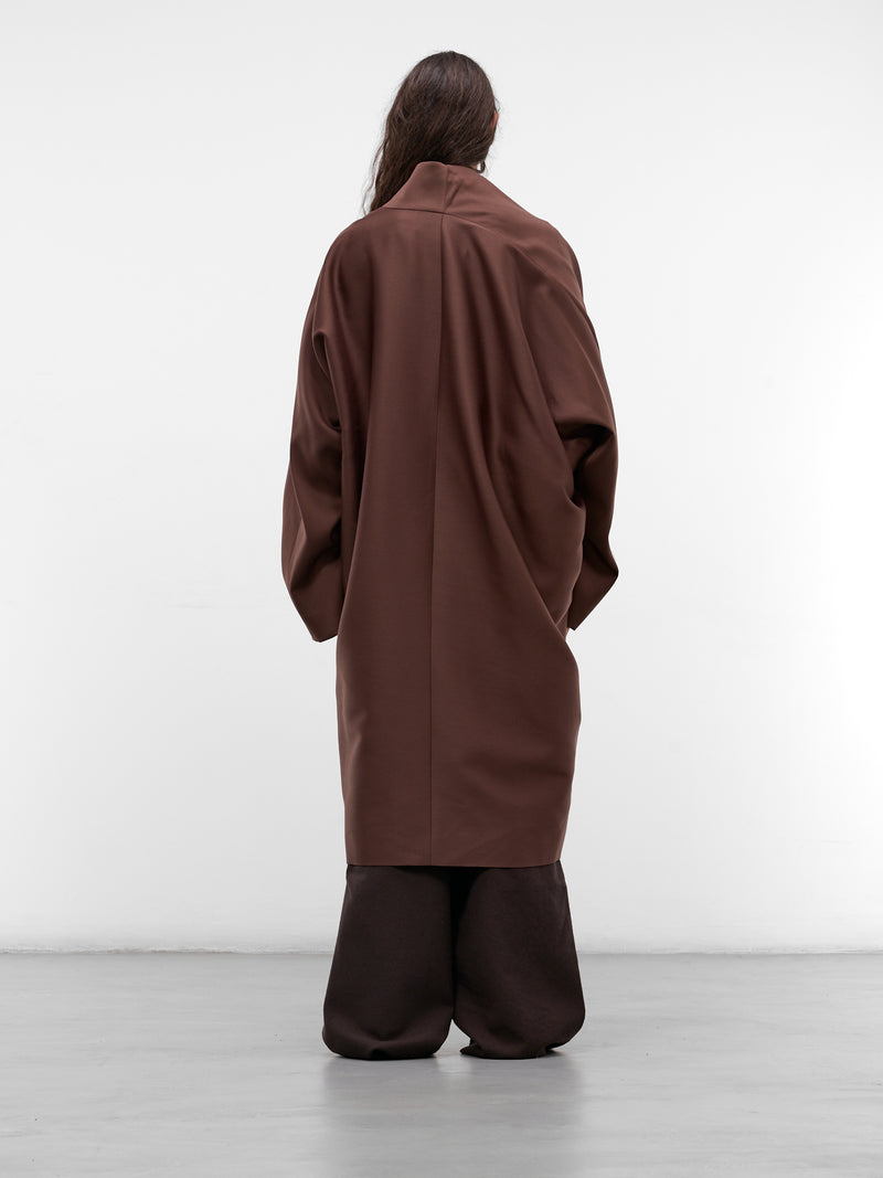Brown Wool Asymmetric Draped Coat (UCO0103-BROWN)