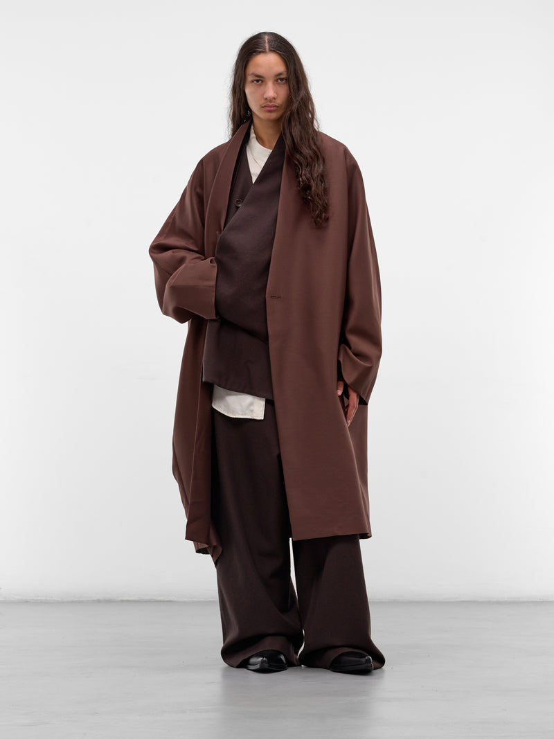 Brown Wool Asymmetric Draped Coat (UCO0103-BROWN)