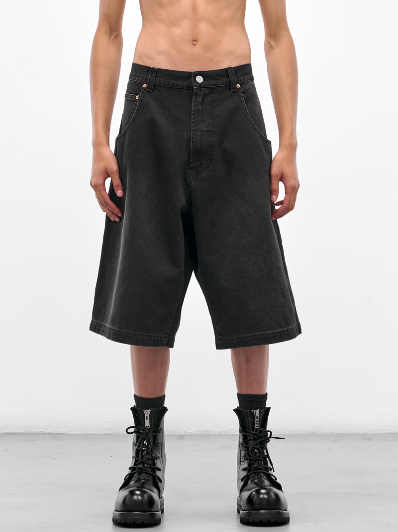 Black Denim Hip Hop Shorts (UH76DP125B2-VINTAGE-BLACK)