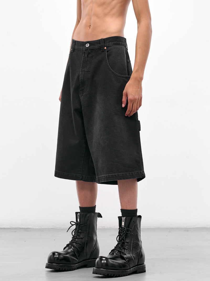 Black Denim Hip Hop Shorts (UH76DP125B2-VINTAGE-BLACK)