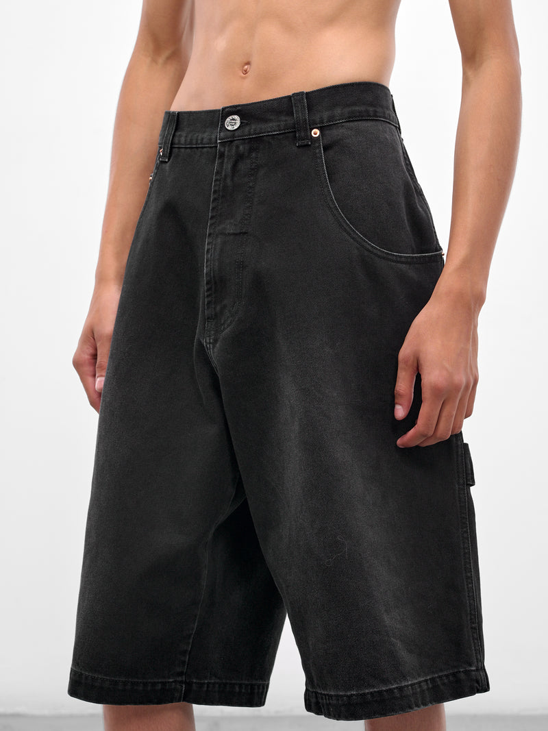 Black Denim Hip Hop Shorts (UH76DP125B2-VINTAGE-BLACK)