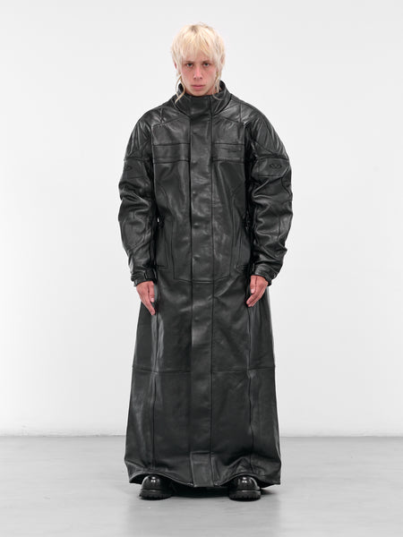 Black Leather Long Moto Coat (UH76LC990B-BLACKOUT)
