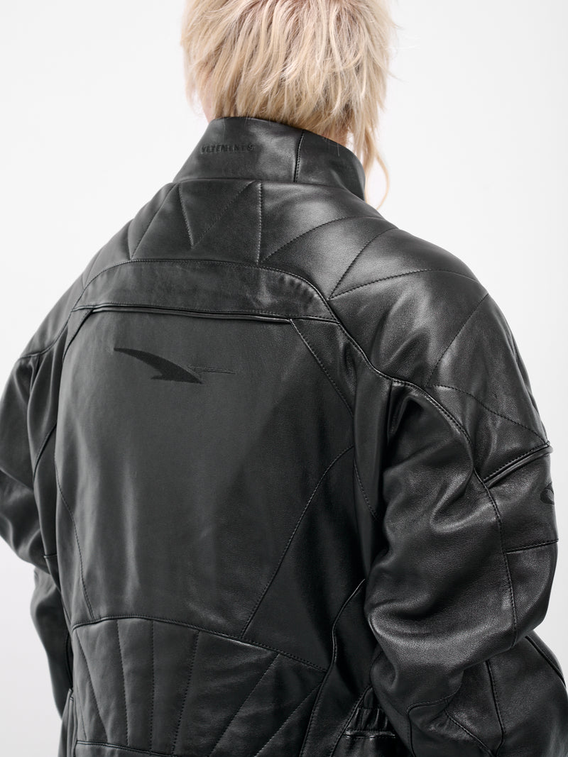 Black Leather Long Moto Coat (UH76LC990B-BLACKOUT)