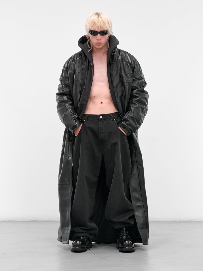 Black Leather Long Moto Coat (UH76LC990B-BLACKOUT)