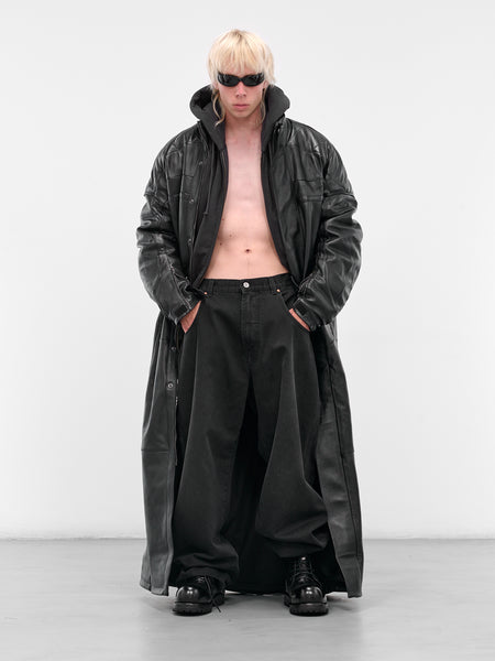 Black Leather Long Moto Coat (UH76LC990B-BLACKOUT)
