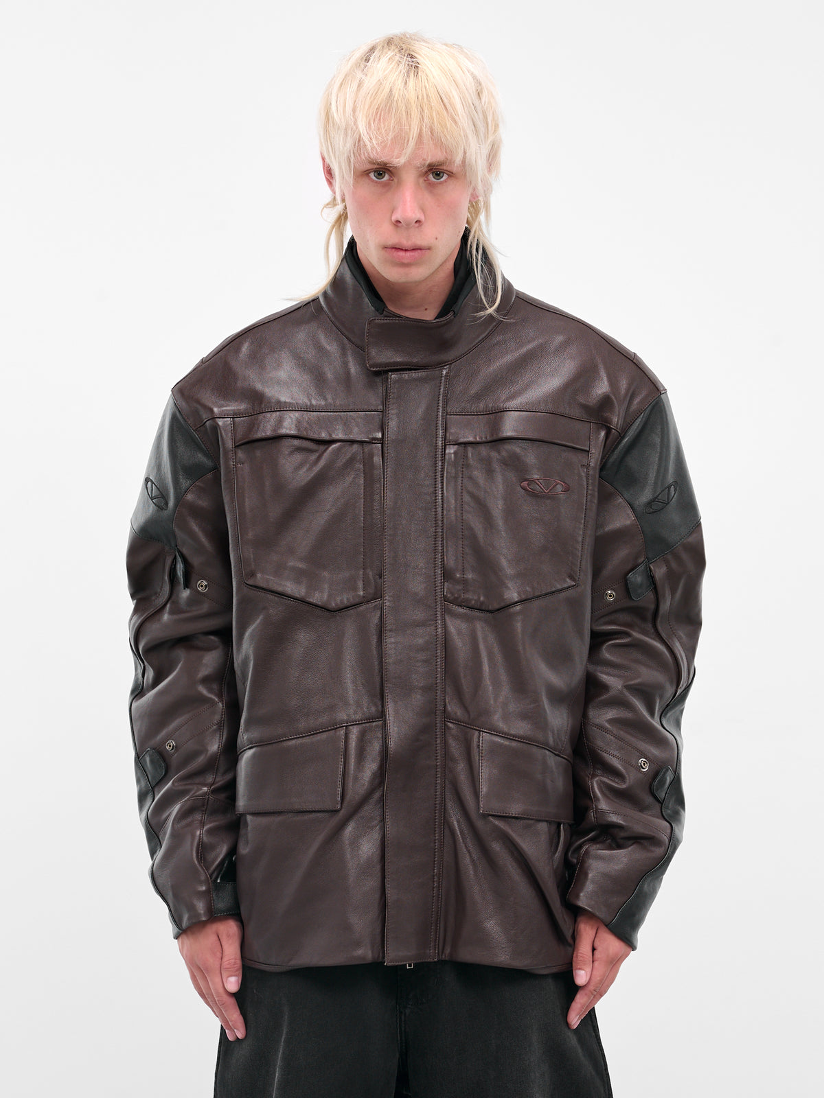 Brown Leather Biker Parka Jacket (UH76LJ750CB-BROWN-BLACK)