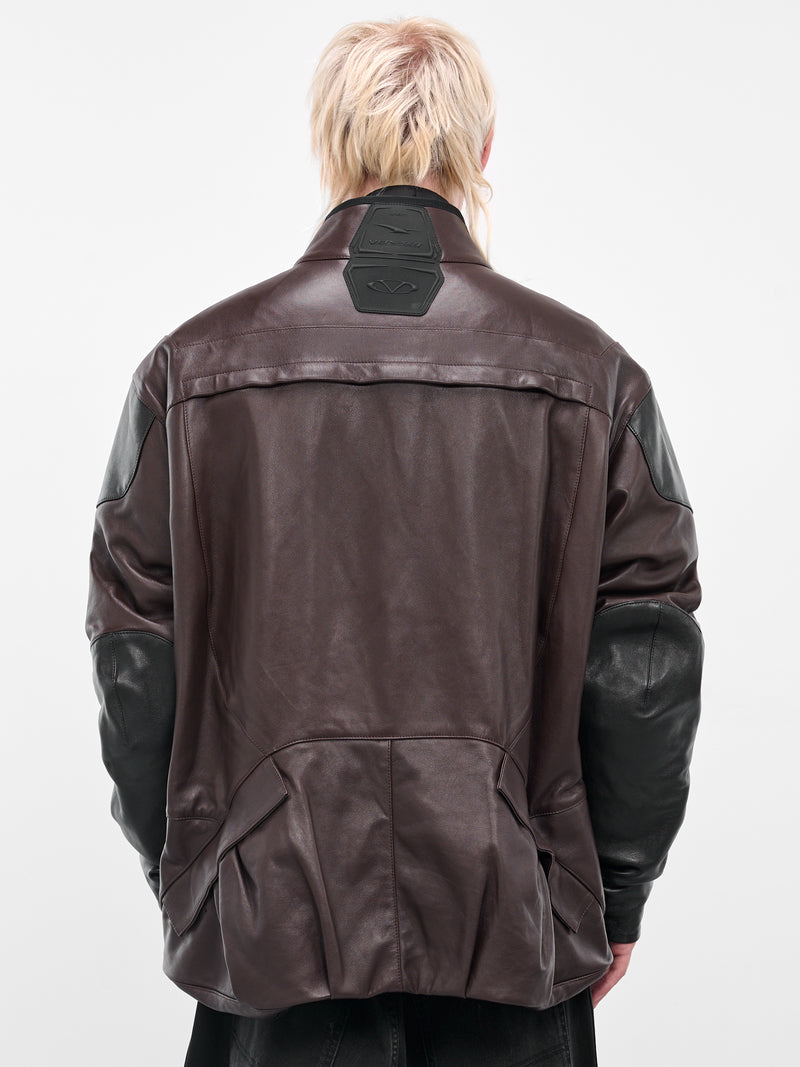 Brown Leather Biker Parka Jacket (UH76LJ750CB-BROWN-BLACK)