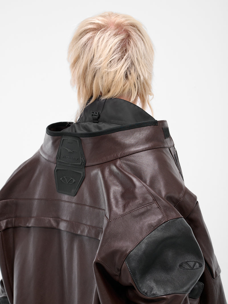 Brown Leather Biker Parka Jacket (UH76LJ750CB-BROWN-BLACK)