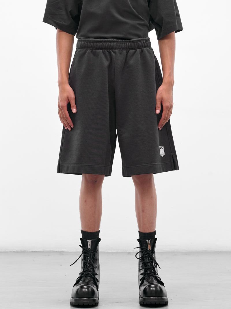 Black 'Polizei' Molton Shorts (UH76SS300B-WASHED-BLACK)