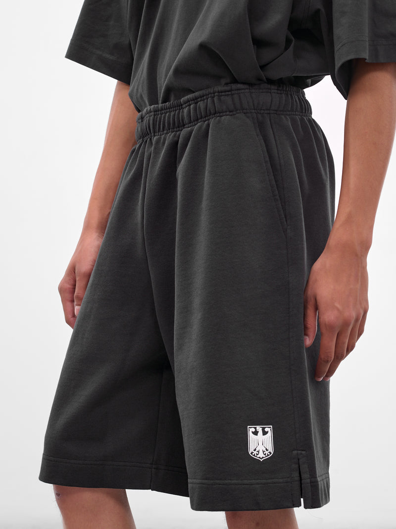 Black 'Polizei' Molton Shorts (UH76SS300B-WASHED-BLACK)