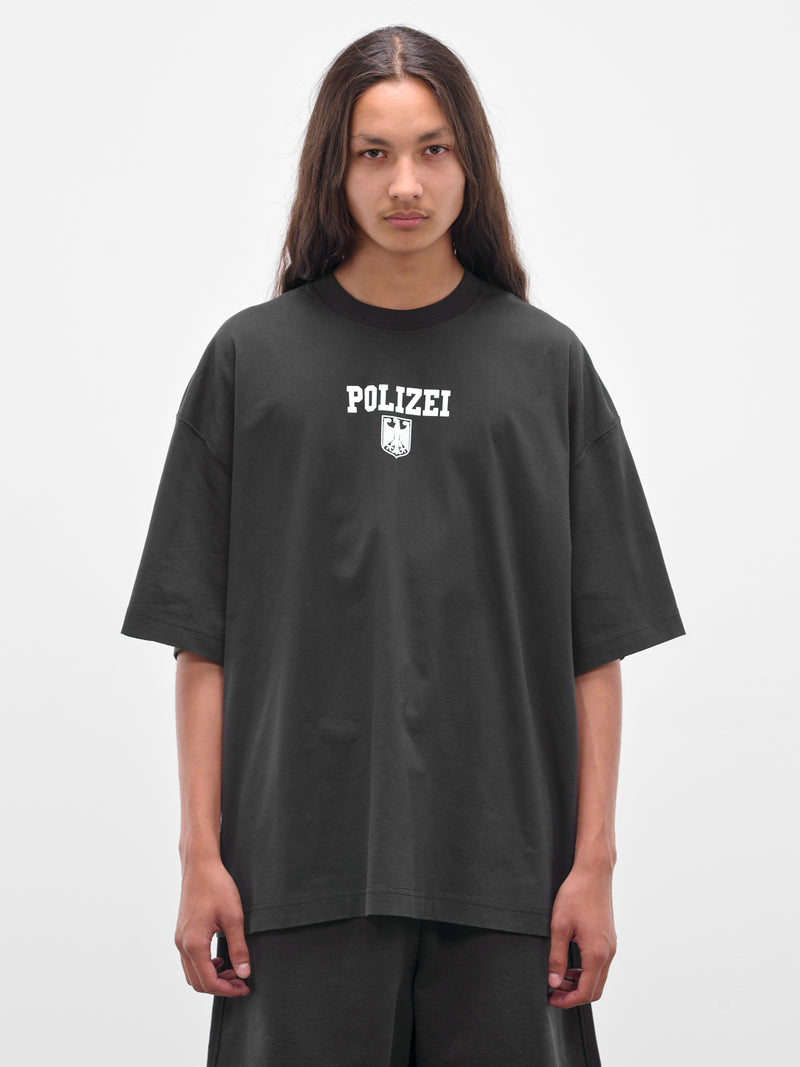 Black 'Polizei' Graphic Oversized Tee (UH76TR300B-WASHED-BLACK)
