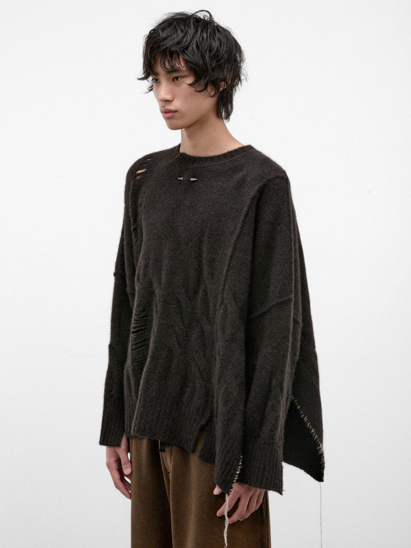 Brown Wool-Yak Distressed Sweater (UK01F26-BROWN)