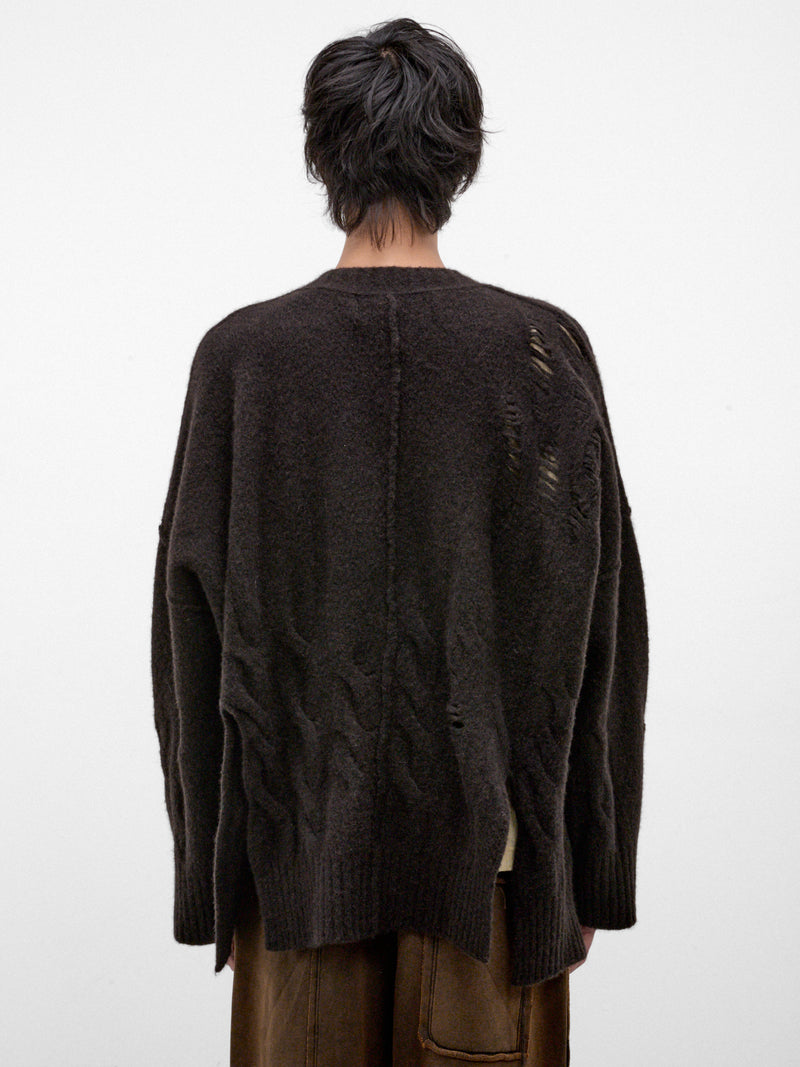 Brown Wool-Yak Distressed Cardigan (UK02F26-BROWN)