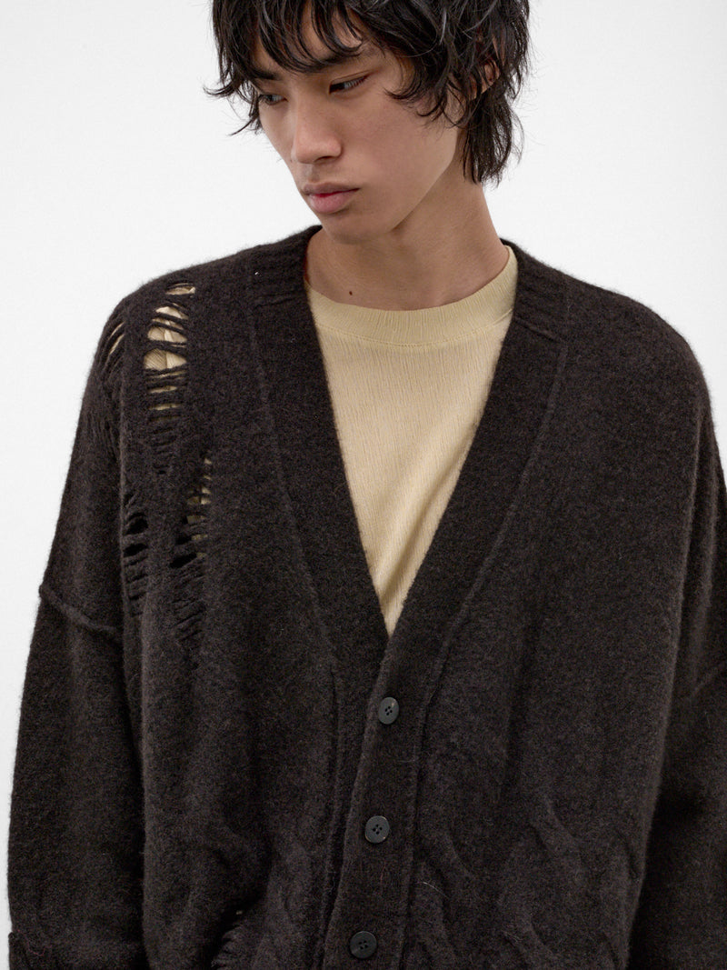 Brown Wool-Yak Distressed Cardigan (UK02F26-BROWN)