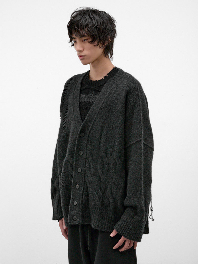Graphite Wool-Yak Distressed Cardigan (UK02F26-GRAPHITE)