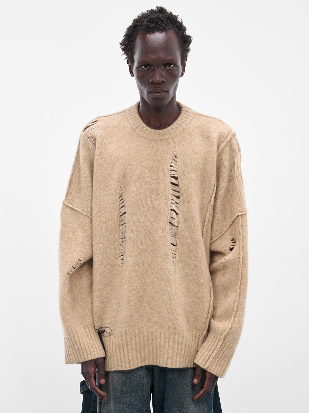 Beige Distressed Knit Sweater (UK04F25-NATURAL)