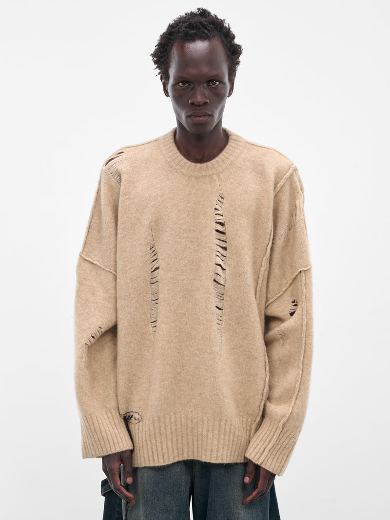 Beige Distressed Knit Sweater (UK04F25-NATURAL)