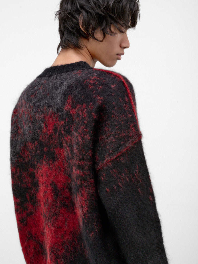 Abstract Knit Crewneck Sweater (UK31F26-BLACK-RED)