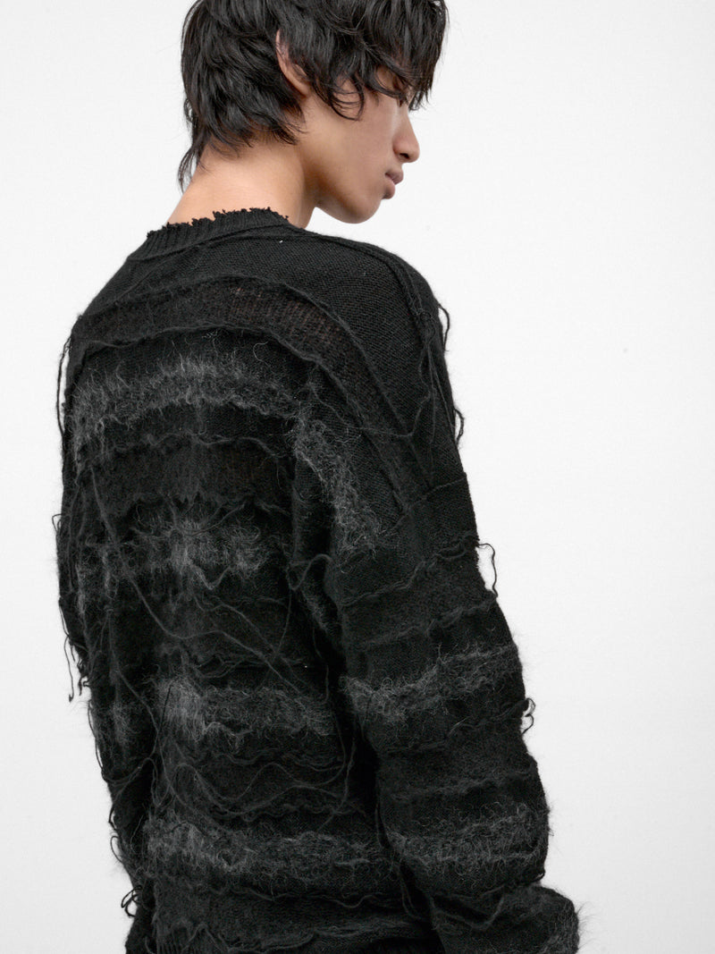 Black Alpaca-Mohair Striped Sweater (UK55F26-BLACK)