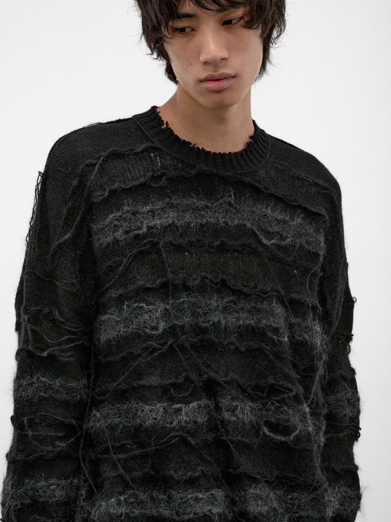 Black Alpaca-Mohair Striped Sweater (UK55F26-BLACK)