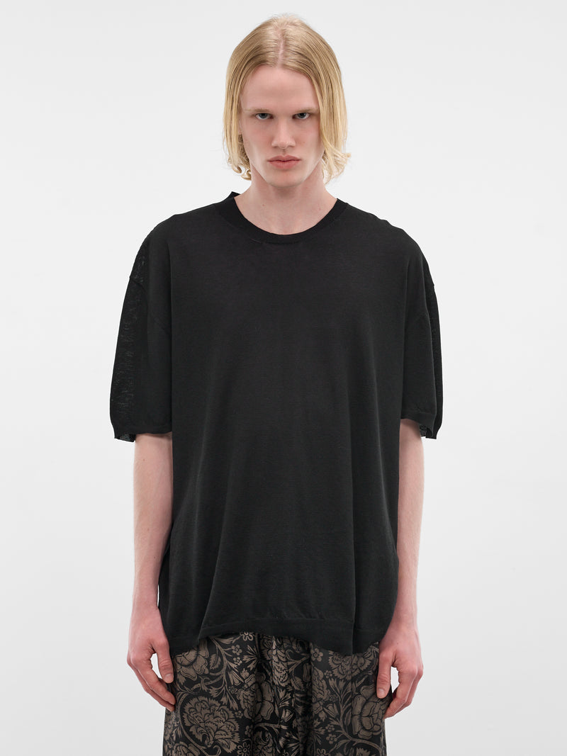 Black Cotton-Silk Asymmetric Tee (UK7533-UW900-BLACK)