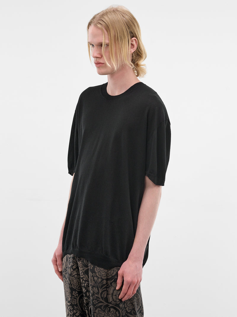 Black Cotton-Silk Asymmetric Tee (UK7533-UW900-BLACK)