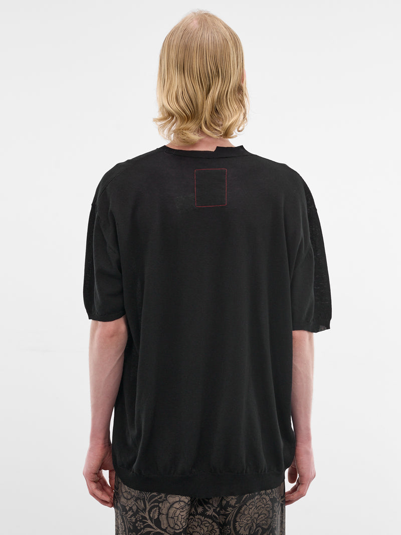 Black Cotton-Silk Asymmetric Tee (UK7533-UW900-BLACK)