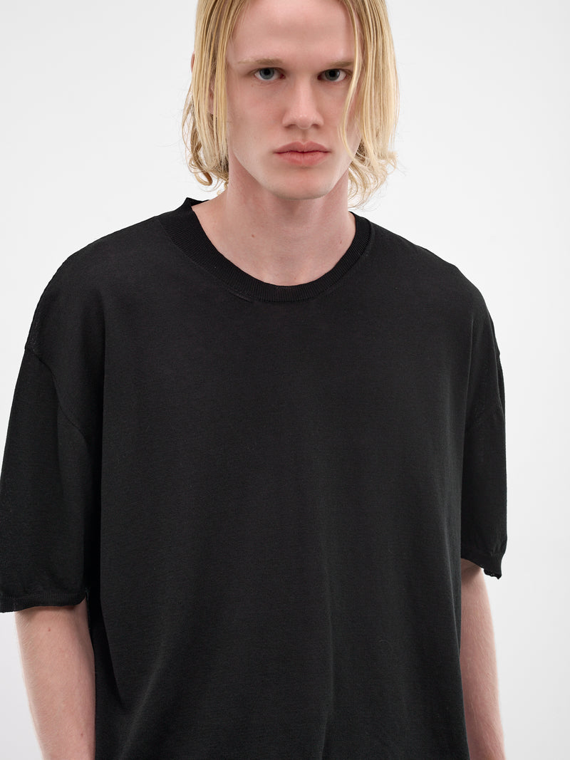 Black Cotton-Silk Asymmetric Tee (UK7533-UW900-BLACK)