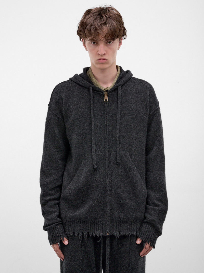 Gray Cashmere Distressed Zip Hoodie (UK7559-DARK-GREY)