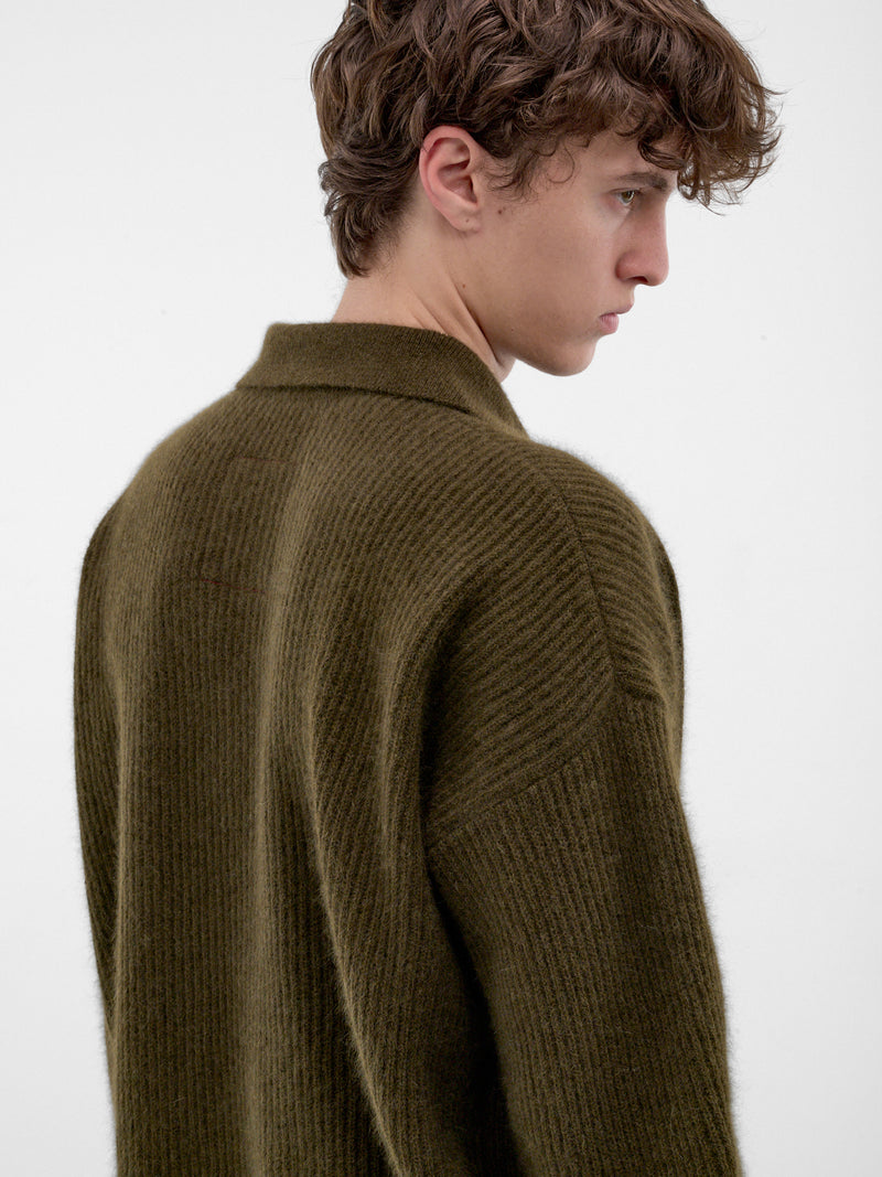 Green Raccoon Rib-Knit Polo (UK7565-ARMY-GREEN)
