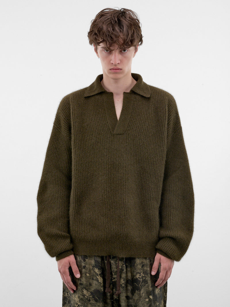 Green Raccoon Rib-Knit Polo (UK7565-ARMY-GREEN)