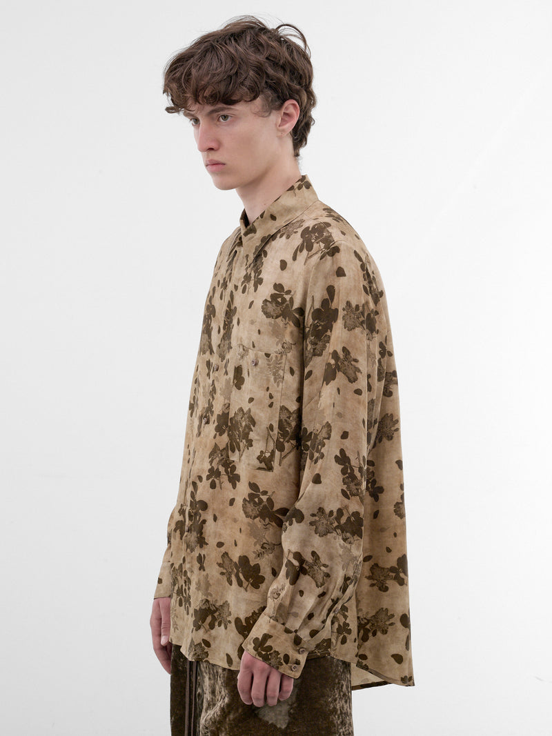 Tan Floral Print Fluid Shirt (UM1501-TAN-BROWN)