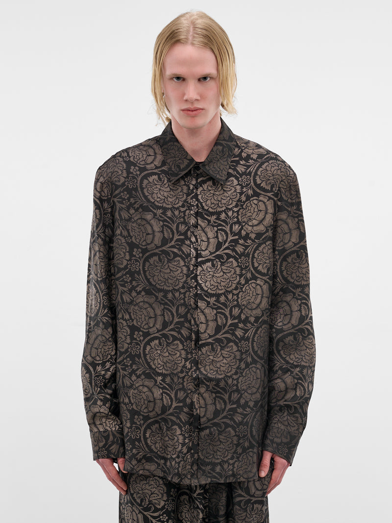 Black Floral Pattern Tab Shirt (UM1501-UW092-BLACK-TAN)