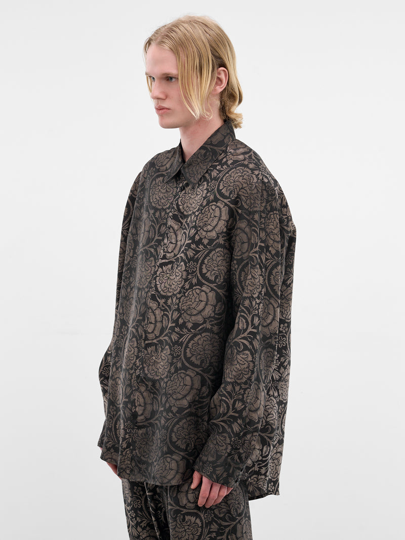 Black Floral Pattern Tab Shirt (UM1501-UW092-BLACK-TAN)