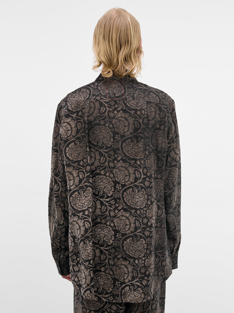 Black Floral Pattern Tab Shirt (UM1501-UW092-BLACK-TAN)
