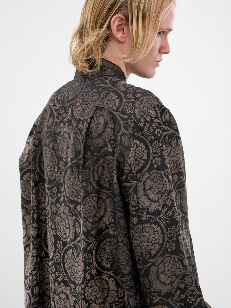 Black Floral Pattern Tab Shirt (UM1501-UW092-BLACK-TAN)