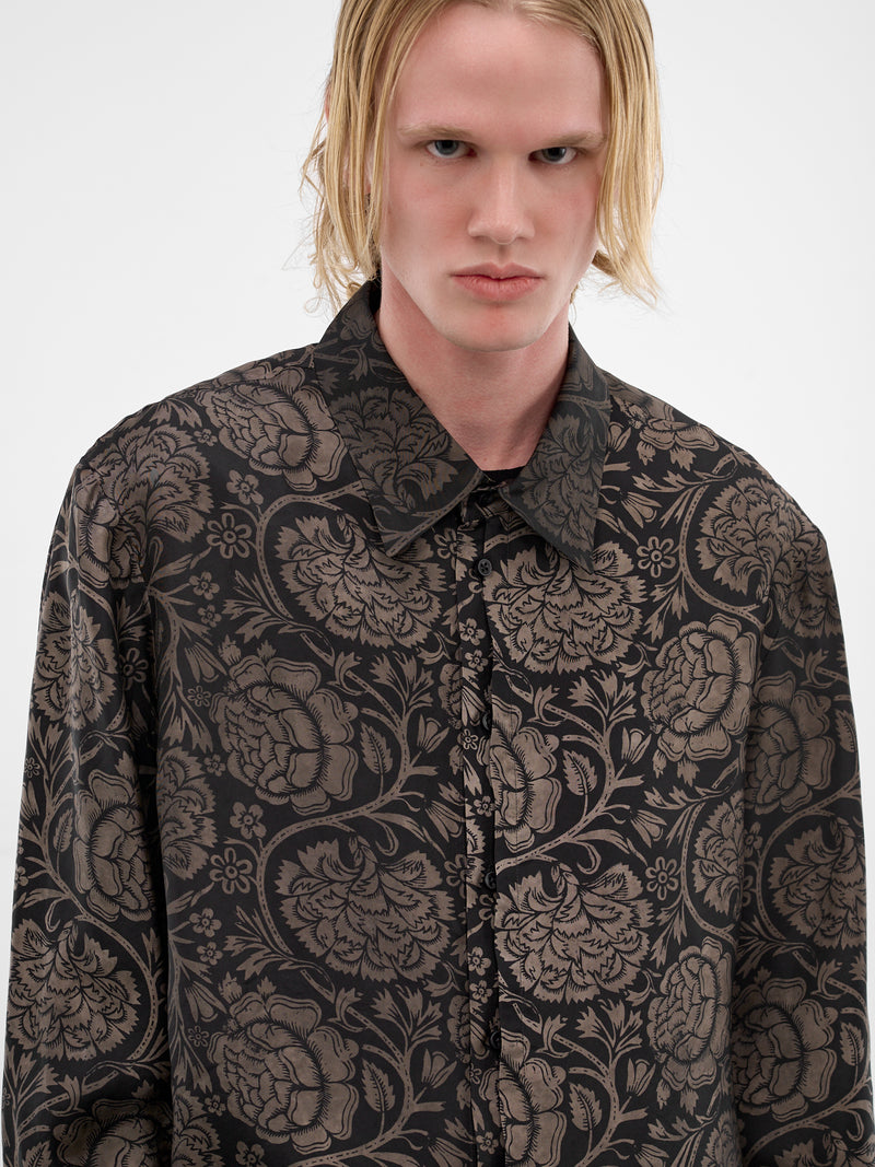 Black Floral Pattern Tab Shirt (UM1501-UW092-BLACK-TAN)
