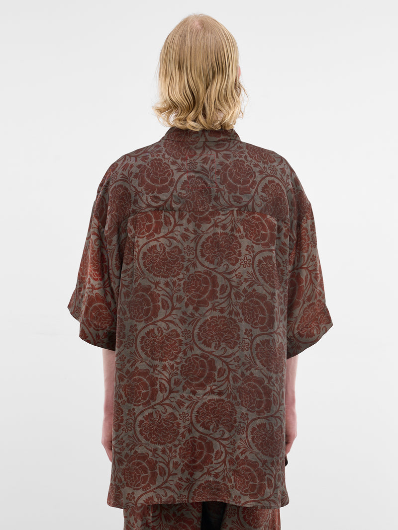 Burgundy Floral Oversized Teorya Shirt (UM1528-UW087-GREY-RED)