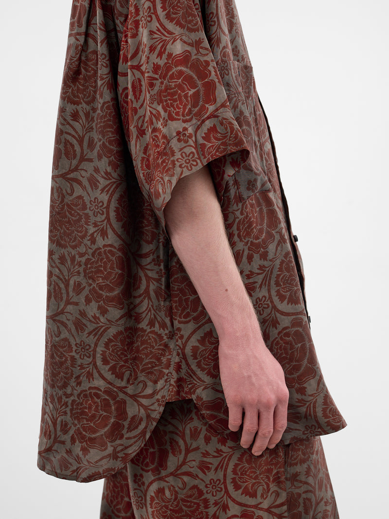 Burgundy Floral Oversized Teorya Shirt (UM1528-UW087-GREY-RED)