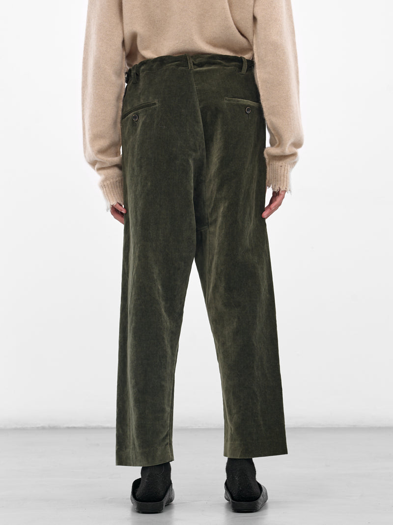 Green 'Perch' Velvet Drawstring Trousers (UM3513-UW490-DARK-GREEN)