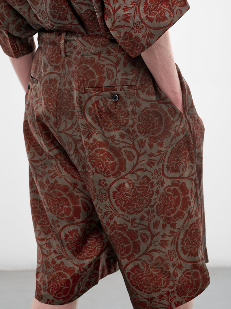 Red Floral Relaxed Pallor Shorts (UM3522-UW087-GREY-RED)