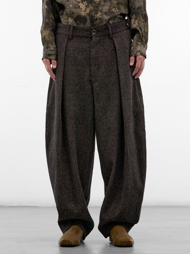 Brown Wool Pleated Wide Trousers (UM3546-BROWN-BLUE)