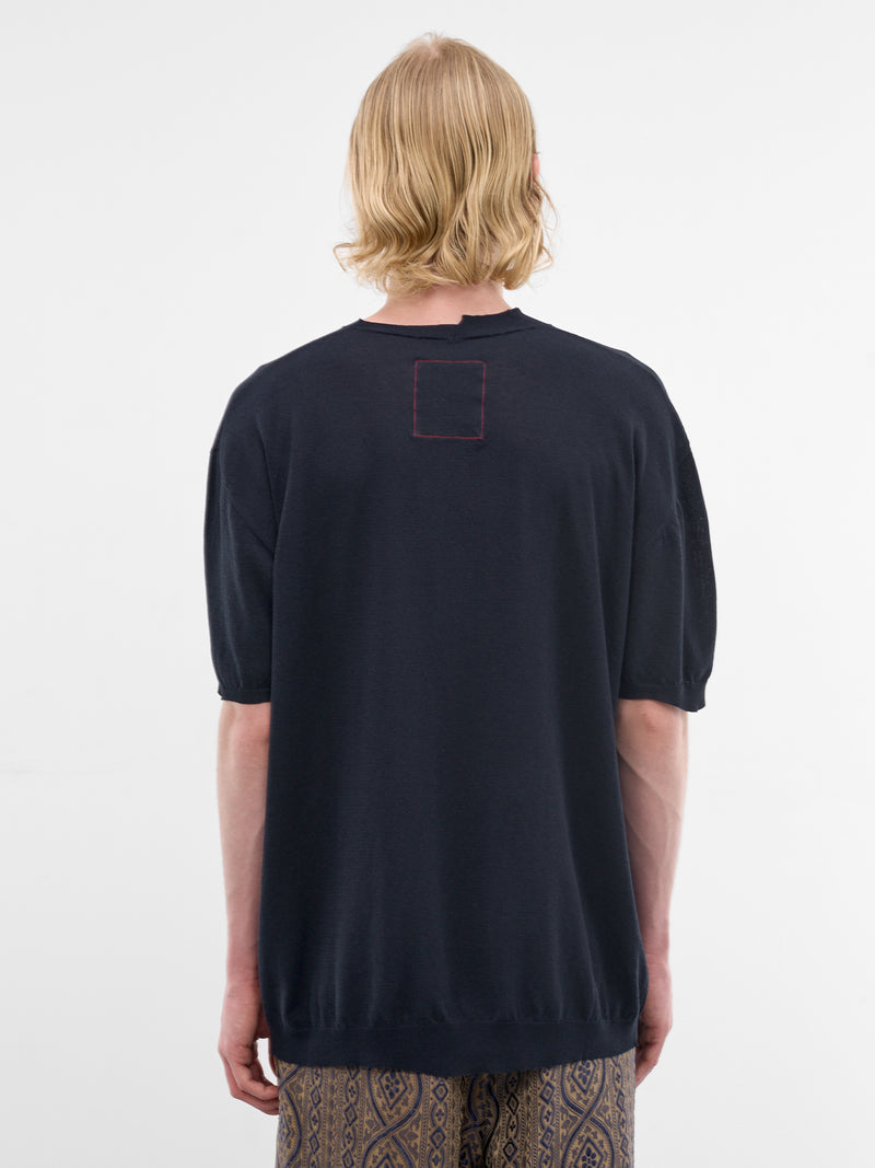 Blue Cotton-Silk Asymmetric Tee (UM7533-UW300-BLUE)