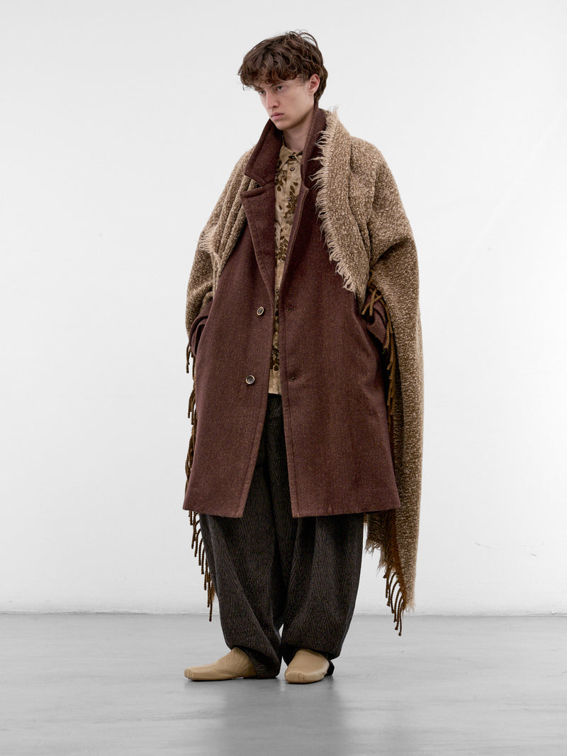 Red Angora-Wool Relaxed Coat (UM8506-DARK-RED-MUSTARD)