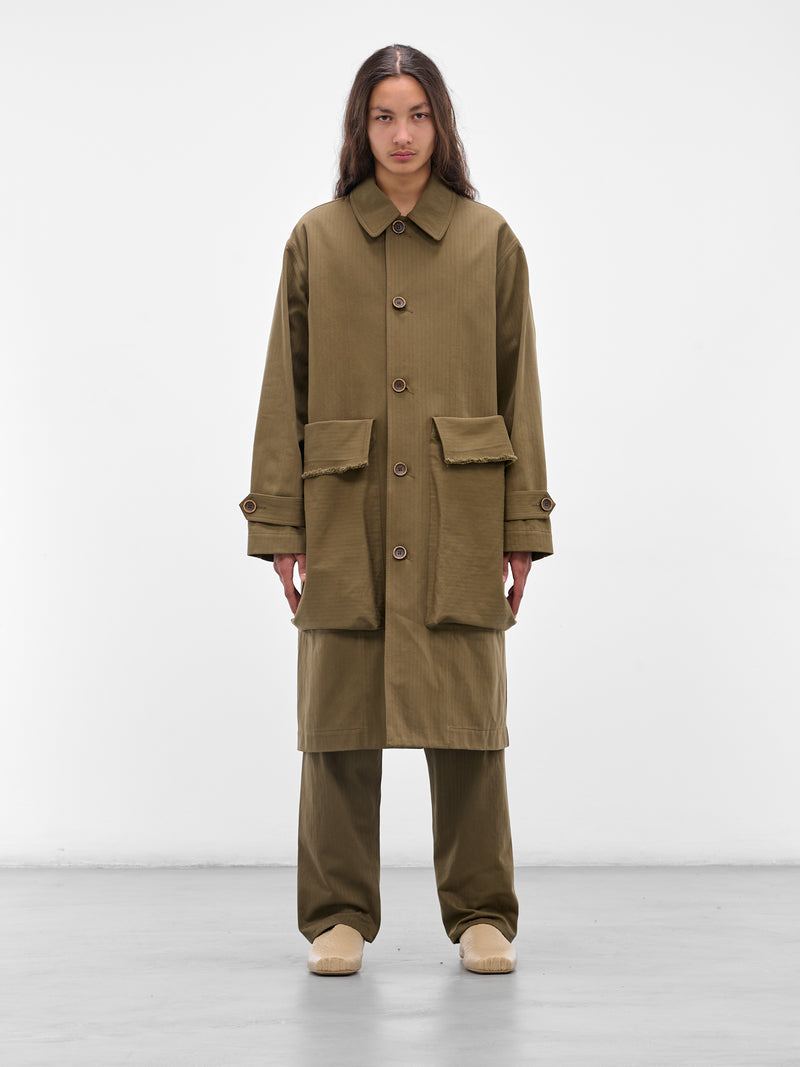 Green Striped Pocket 'Coolly' Coat (UM8523-UW480-ARMY-GREEN)