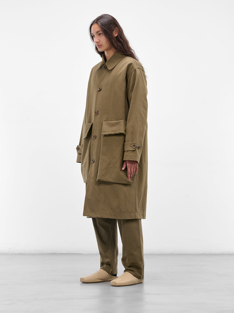 Green Striped Pocket 'Coolly' Coat (UM8523-UW480-ARMY-GREEN)