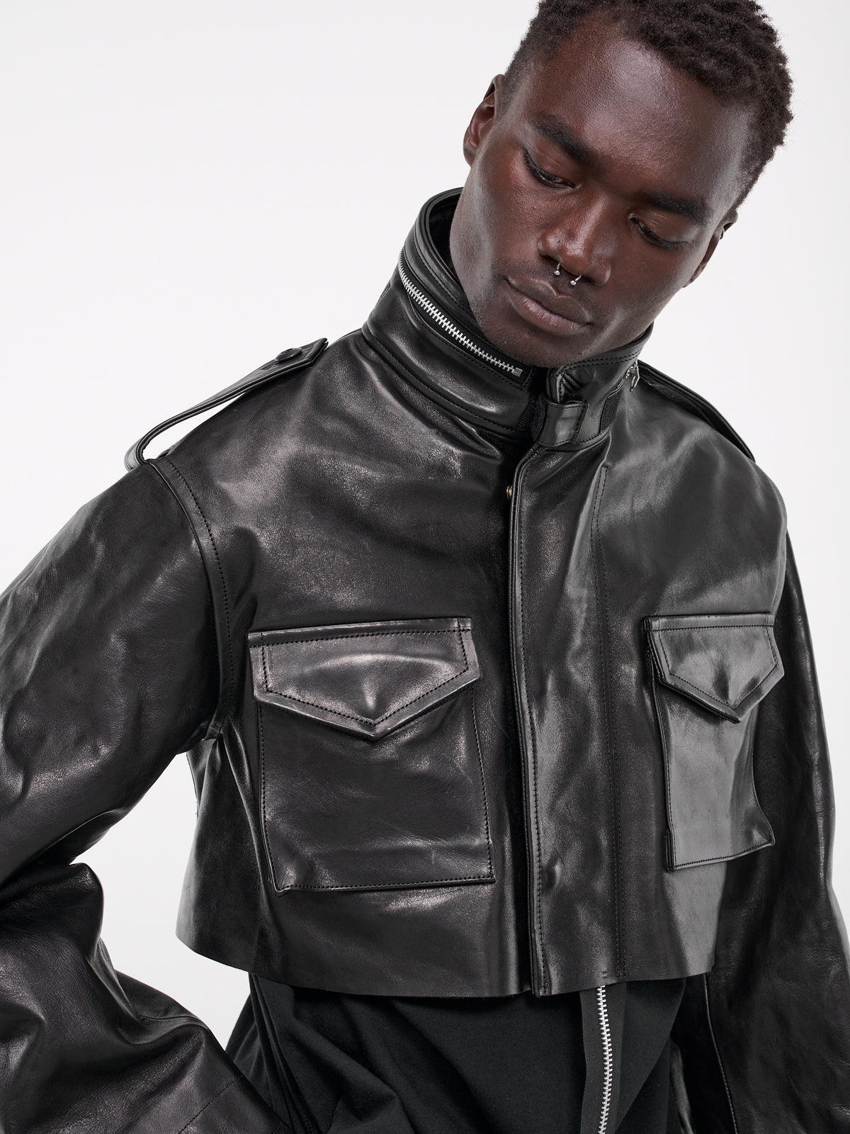 Cropped Leather Jacket (UN-LT01-BLACK)