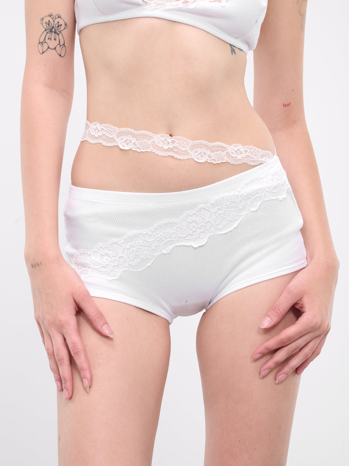 Asymmetric Lace Mini Shorts (UND006-WHITE)