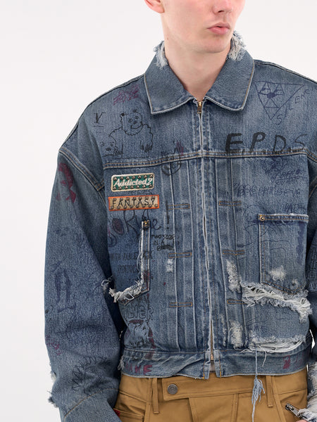 【YOURNUS】Curse Over Denim Jacket Ur Fantasy Denim Jacket (UR-FANTASY-DENIM-MDM-BLUE)